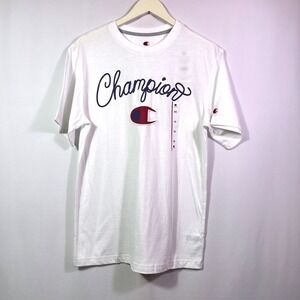 Champion Mens Fashion Graphic Tee Stark White Script Logo T-Shirt XS